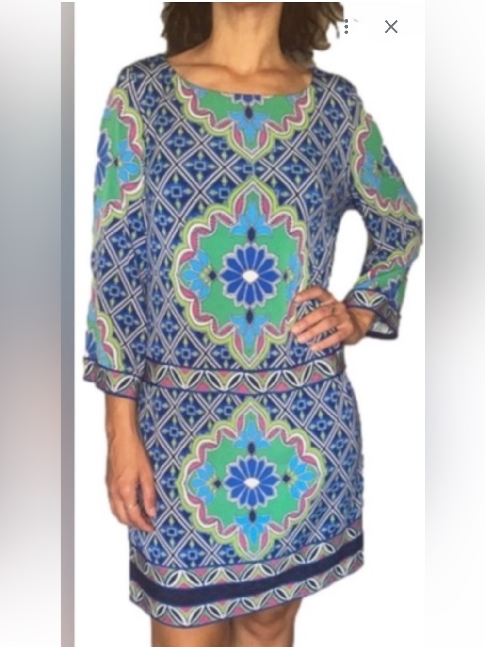 Laundry by Shelli Segal: Women’s Blue & Green Patterned Shift Dress